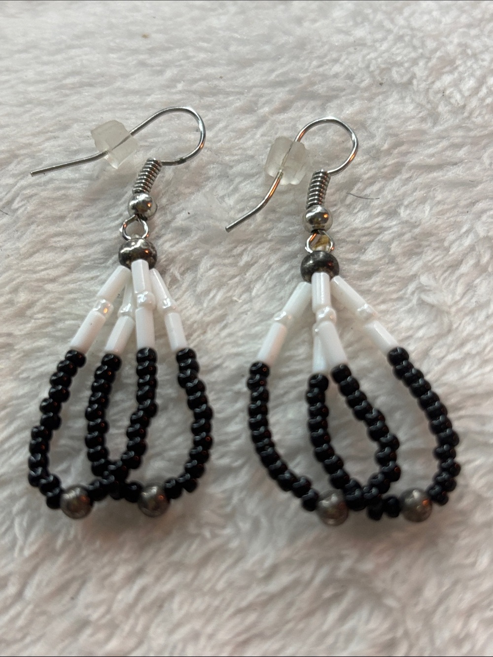 Black and White Beaded Loop Drop Earrings